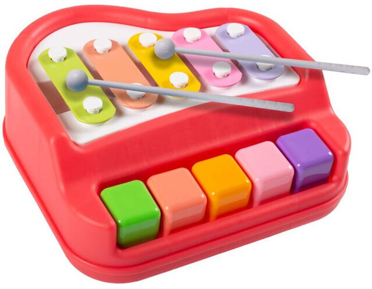 Toyporium Small 2 in 1 Musical Xylophone & Piano Toy for Kids with 5 Multicolored Keys 54