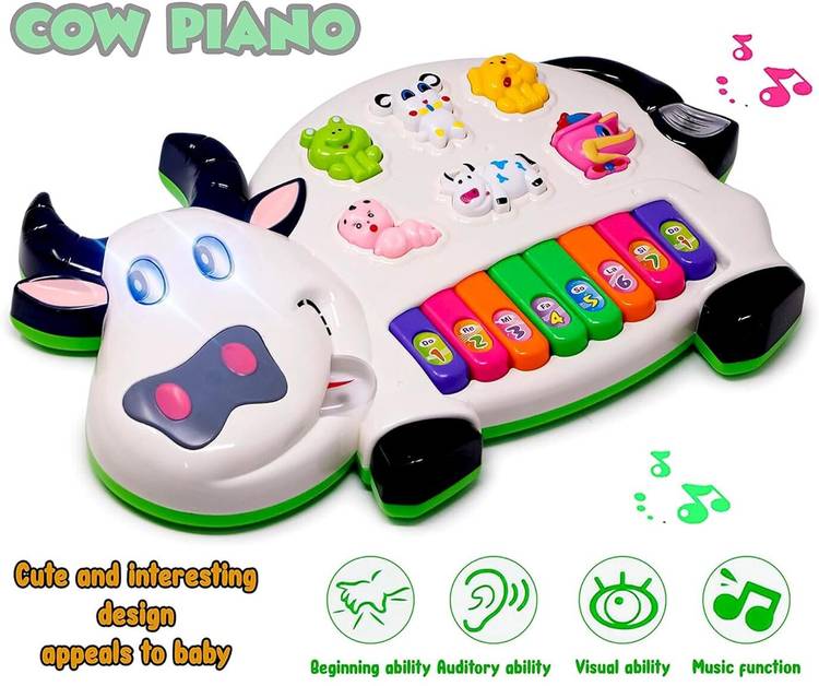 KAVANA Cow Piano Musical Piano with 3 Modes, Flashing Lights & Music