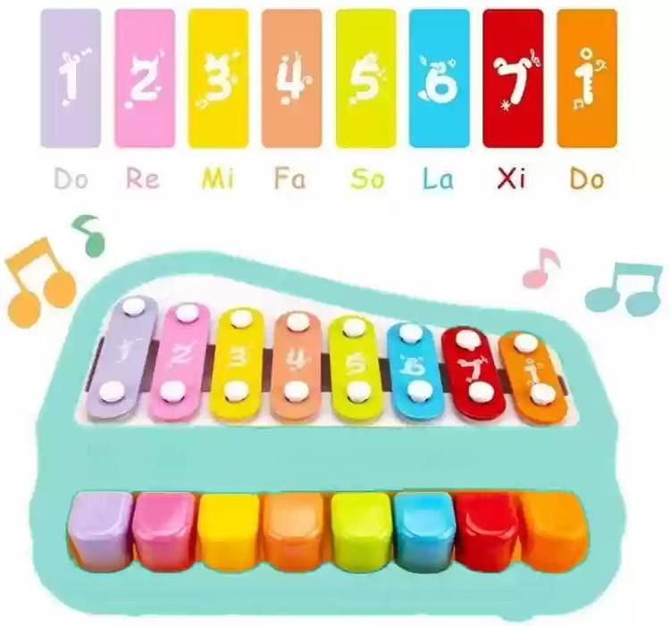 hph craft 2 in 1 Piano Xylophone Toy for Toddlers,8 Multicolored Keyboard Piano
