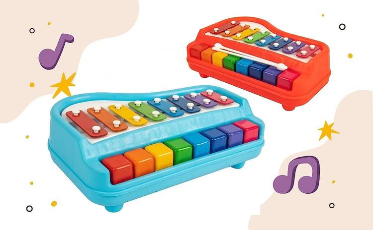 Toyporium BIG 2 in 1 Musical Piano and Xylophone Toy with 8 Colorful Keys & 2 Mallets 28