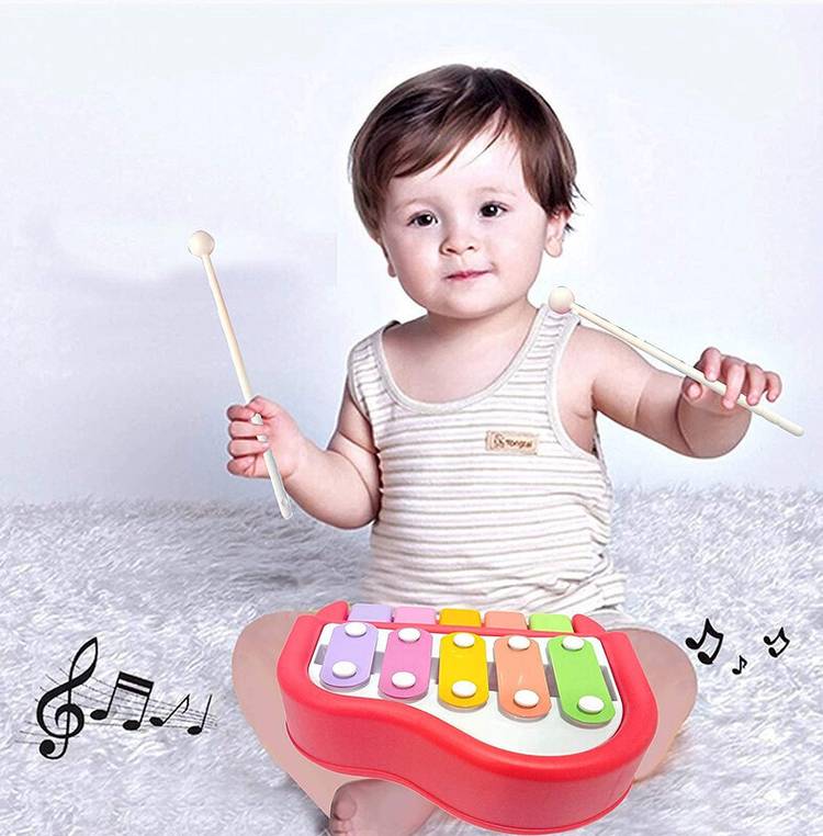 Toyporium Small 2 in 1 Musical Xylophone & Piano Toy for Kids with 5 Multicolored Keys 26