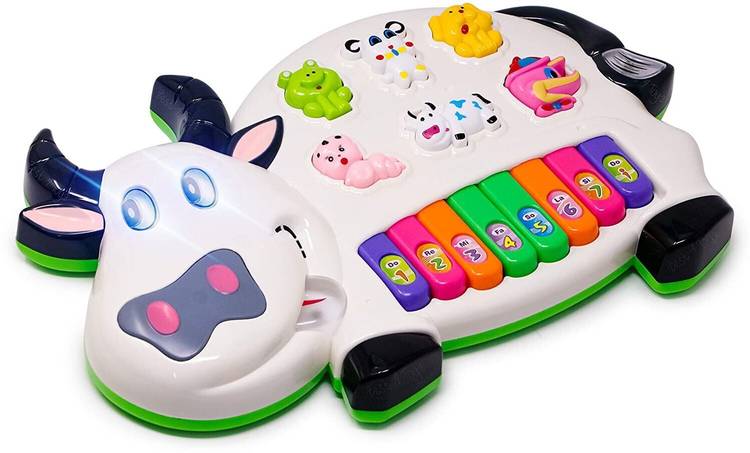 Zyamalox Plastic Cow Musical Piano with 3 Modes Animal Sounds, Flashing Lights & Music