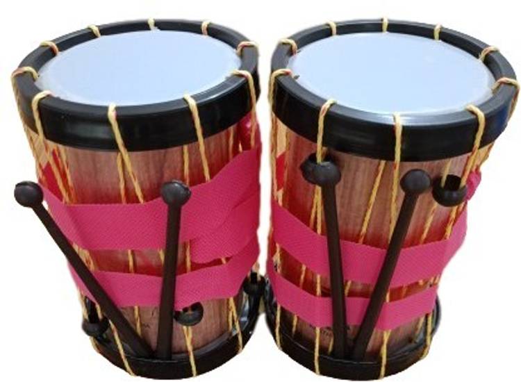 AZATTO Set of 2 Indian Made Musical Drum Chenda Dhol Toys for Kids with 2 sticks Small