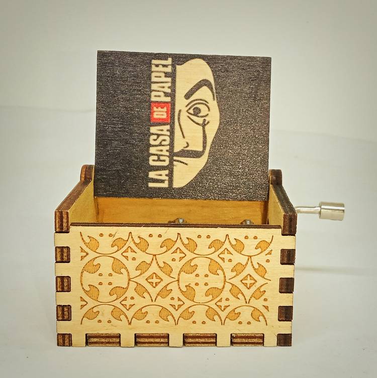 Rudrav Money Heist Music Box Hand Cranked Collectable Wooden Engraved Musical Box