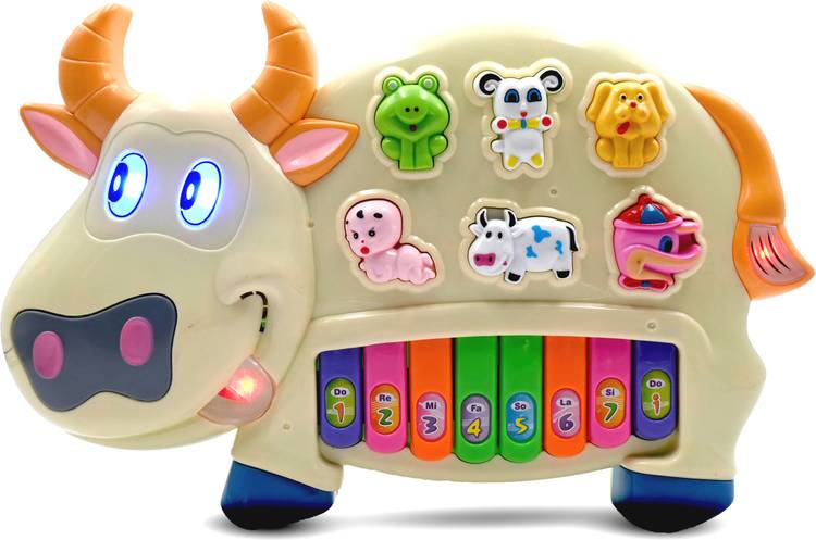 VikriDa Funny Cow Musical Piano Keyboard with 3 Modes Animal Sounds, Flashing Lights & Wonderful Music Toy Game for Kids Children