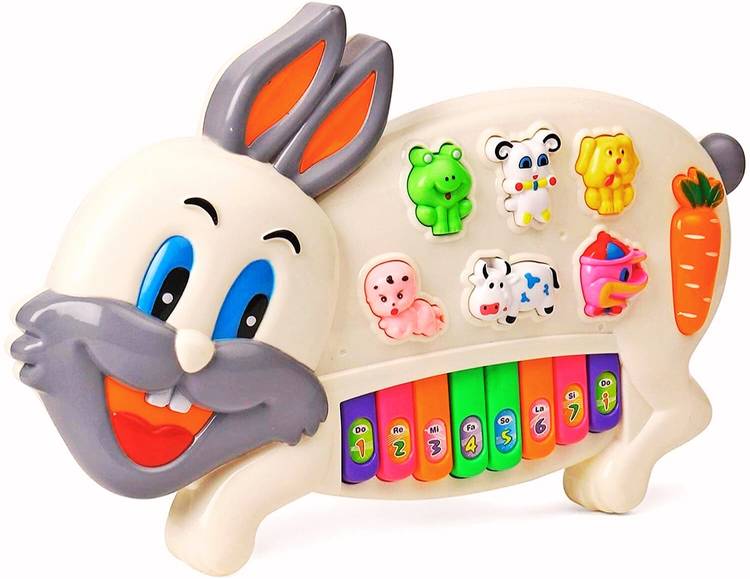 TOY MART Rabbit Musical Piano with 3 Modes, Animal Sounds, Flashing Lights & Music