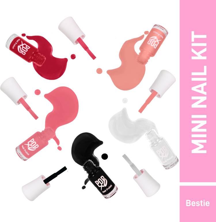 MyGlamm POPXO MINI NAIL KIT - VACAY-15ml Pretty Peach, Old S-cool, Cherry-ish You, Midnight Bae, Buddy Forever Price in India