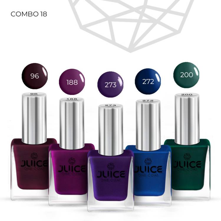 Juice Nail Paint Combo Mahogany - 96, Pearly Magenta - 188, Pearly Forest - 200, Sapphire Blue - 272, Eminence - 273 Price in India