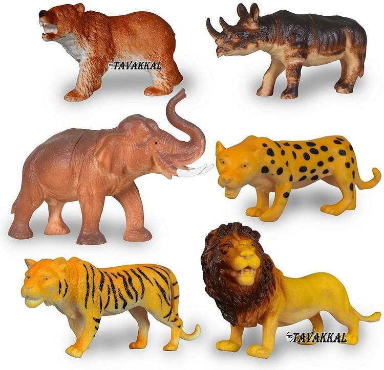 manish Set of 6 Big Size Full Action Toy Figure Jungle Cartoon Wild Animal Toys