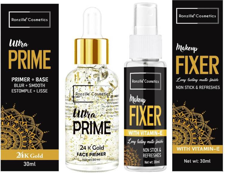 RONZILLE 24K GOLD 2 IN 1 FACE PRIMER & MAKE UP SETTING FIXER SET Primer  - 60 ml Price in India