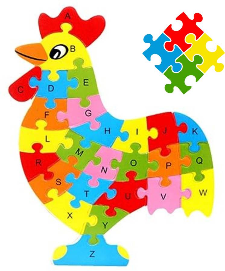 HAPYDOSE Kids Gift/Return Gift A-Z and 1-26 Wooden Hen 3D Puzzle with Goody Bag