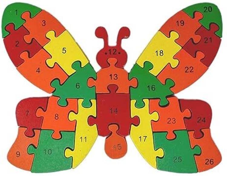 HAPYDOSE Kids Gift/Return Gift A-Z and 1-26 Wooden Butterfly 3D Puzzle with Goody Bag