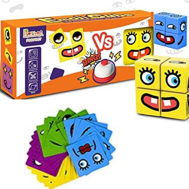 KIDOLOGY Emoji Cube face Game , Expressions Matching Block Puzzle Toy 8 Cube with Bell