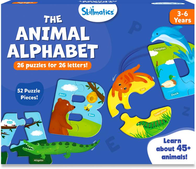 Skillmatics Animal Alphabet Puzzle - 52 Piece Jigsaw Puzzle, Educational Toy for Ages 3 to 6