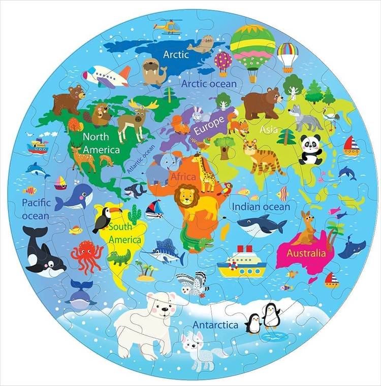 Fiddlys Creative Wooden Jigsaw Puzzle for Children 66Pcs (World Map)