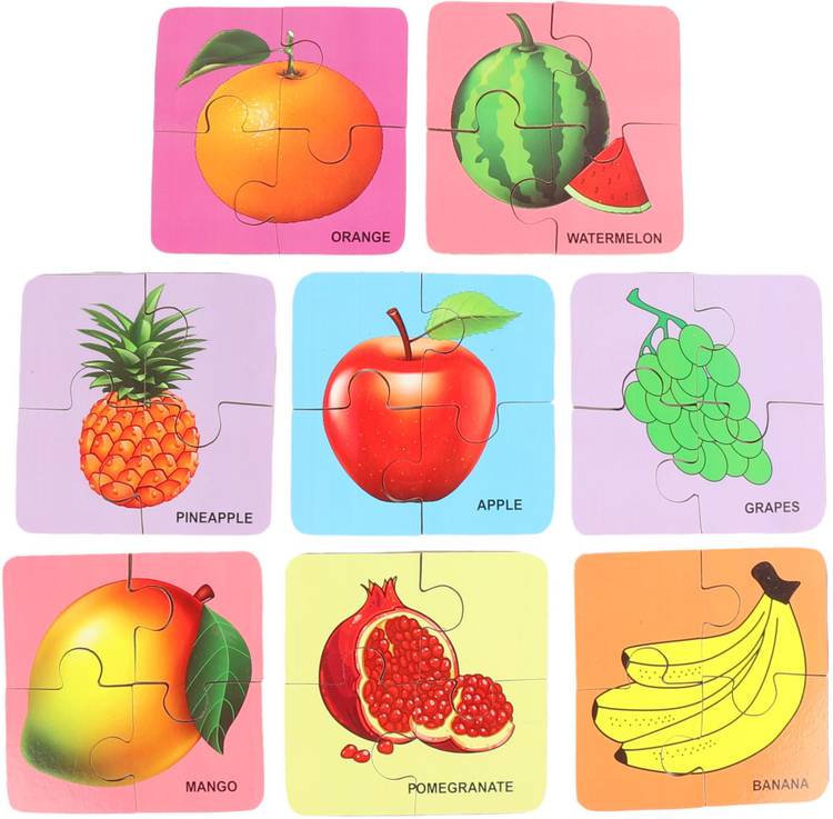 AVMART Wooden Educational 8 Fruits Jigsaw Puzzle Cards (5.5''x5.5'' Inch)