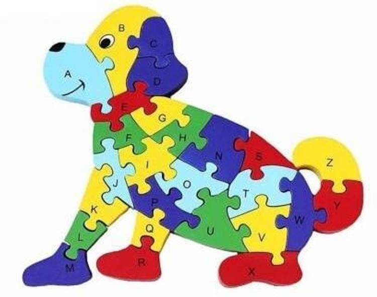 HAPYDOSE Kids Gift/Return Gift A-Z and 1-26 Wooden Dog 3D Puzzle with Goody Bag