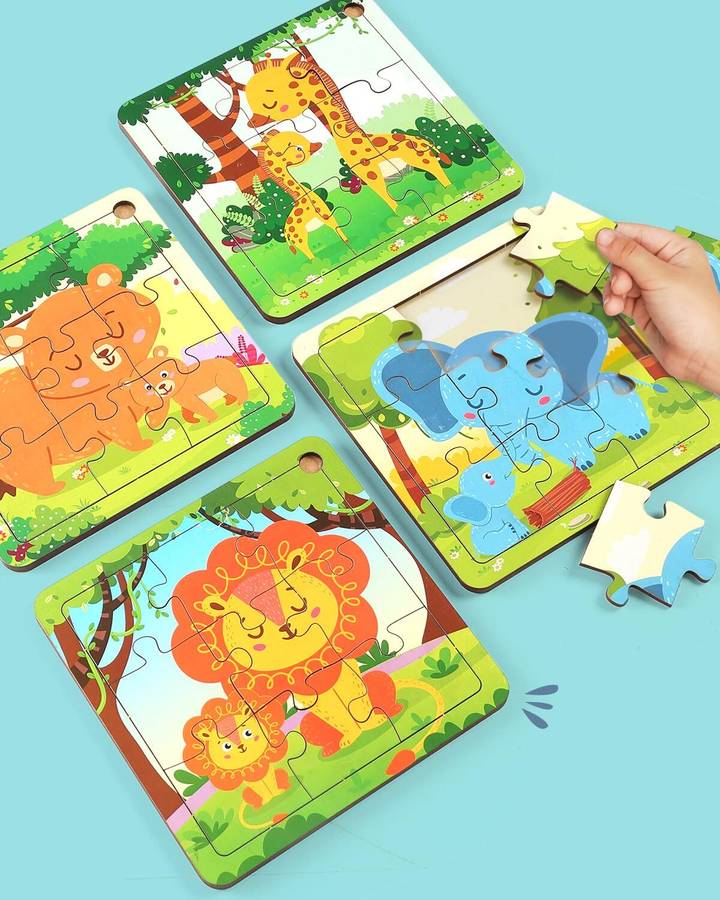 Intelliskills Premium Wooden Animal Jungle Jigsaw Puzzle for Kids| Learning & Educational Game