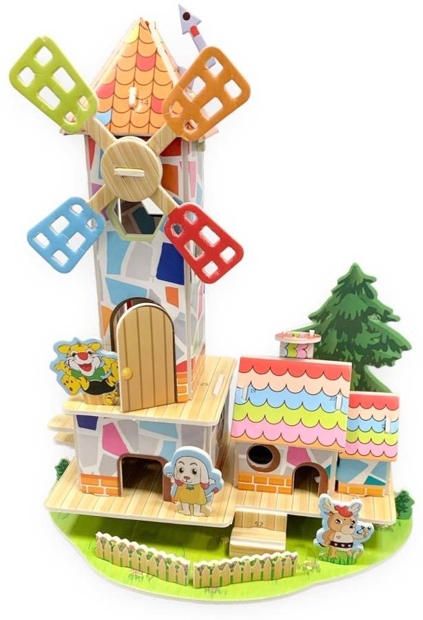 TOYRIX 3D Puzzle House For Kids and Adults Jigsaw Game DIY Wind Mil