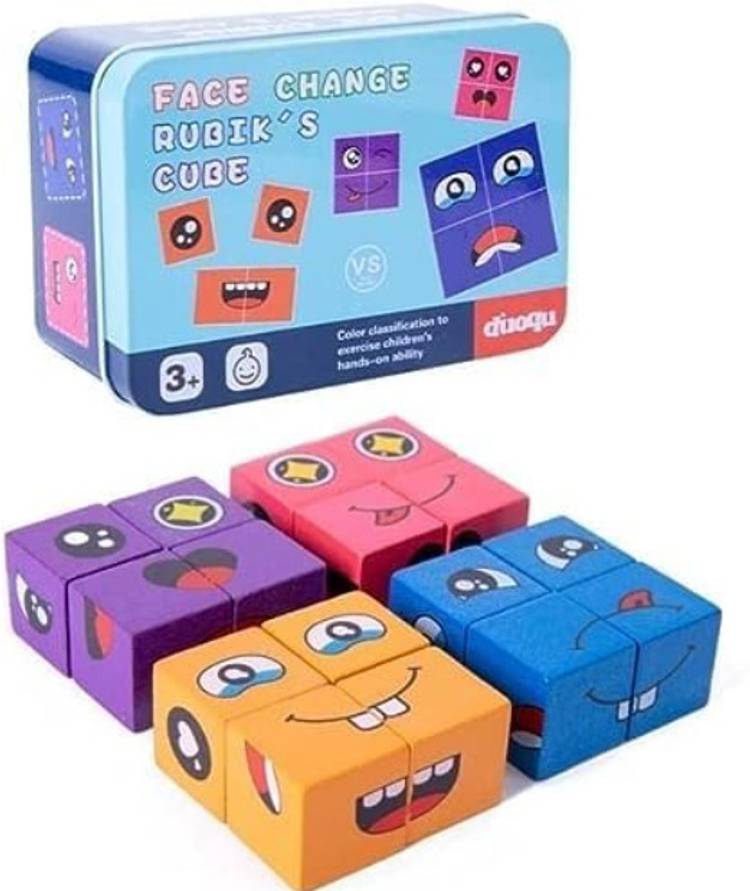 Tanvi collections Emoji Cube Face Change rubiks cube Game Wooden toy with 16 cubes and 64 cards.