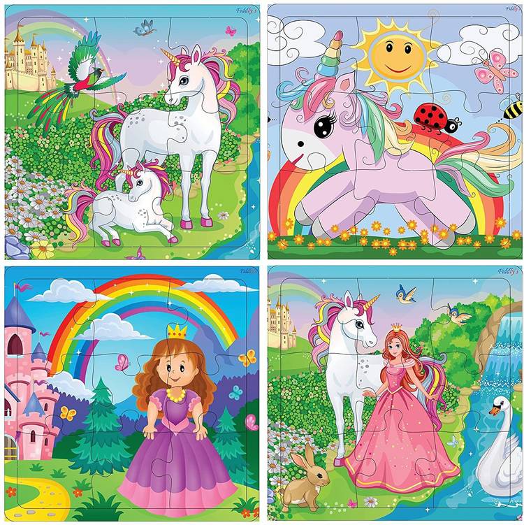 Fiddlys Wood Jigsaw Puzzles for Kids & Children -9 Pcs (Unicorn & Princess - Pack of