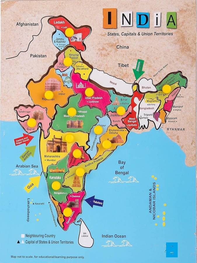 FRONY Indian Political Map Jigsaw Puzzle,States of India Learning & Educational Toys