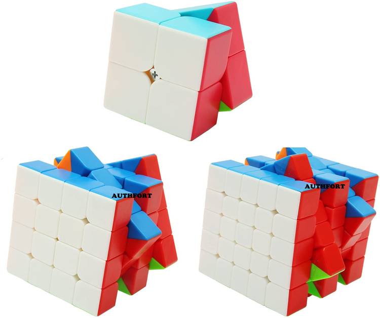 Authfort Speed Cube Combo of 2x2 4x4 & 5X5 high Speed stickerless Magic Puzzle Cube Set (3 Pieces)