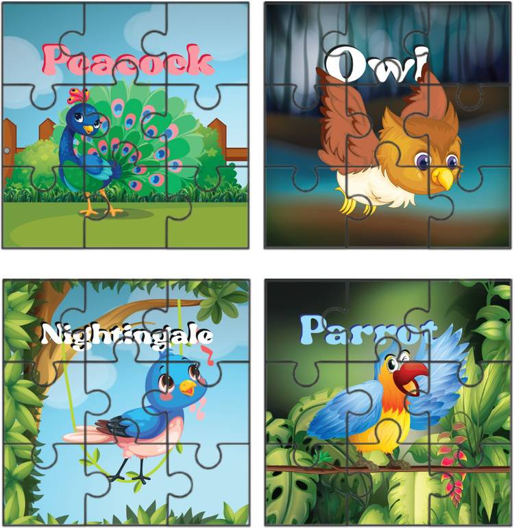 Kitoy Creations Kitoy Kids Foam Jigsaw Birds Puzzle Games for Kids (Pack of 4, 12cmx12cm Each)