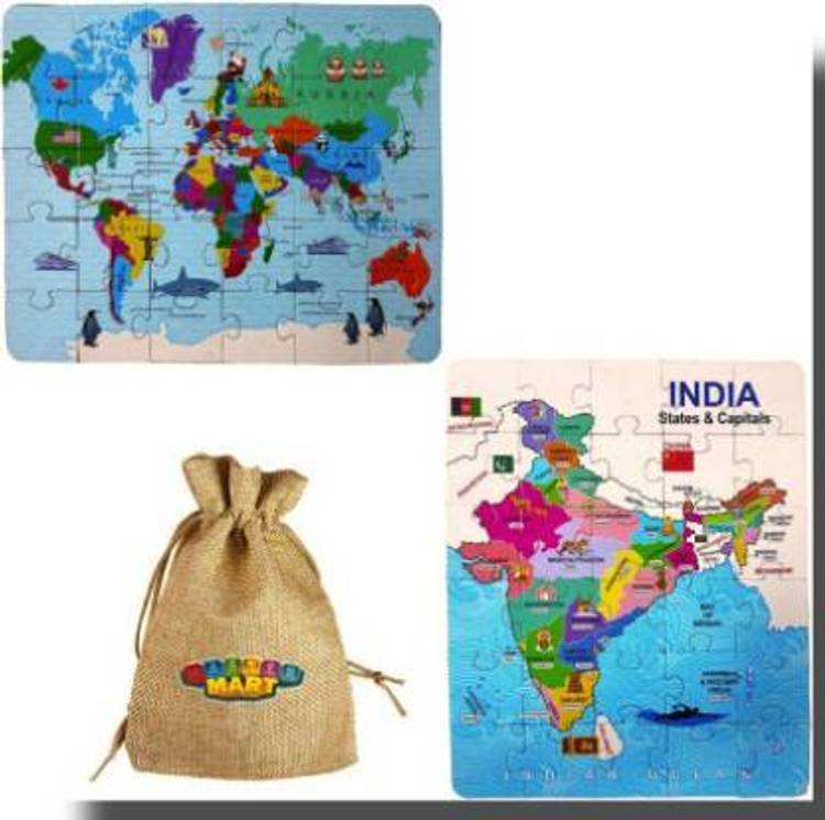 Mastermart 2in1 Jigsaw Puzzle for Kids - in Eco Friendly Jut Polti , India Map and World Map