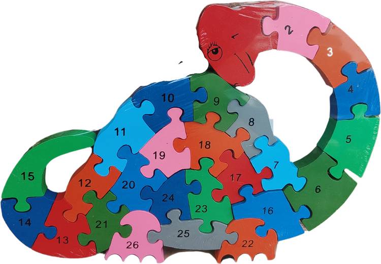 HAPYDOSE Kids Gift/Return Gift A-Z and 1-26 Wooden Dinosaur 3D Puzzle with Goody Bag