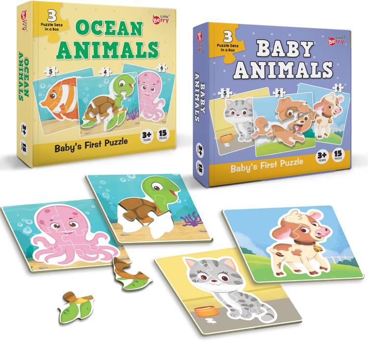 Little Berry Puzzles for Kids: Baby & Ocean Animal - Set of 2 Jigsaw Puzzles Puzzle Game Toys