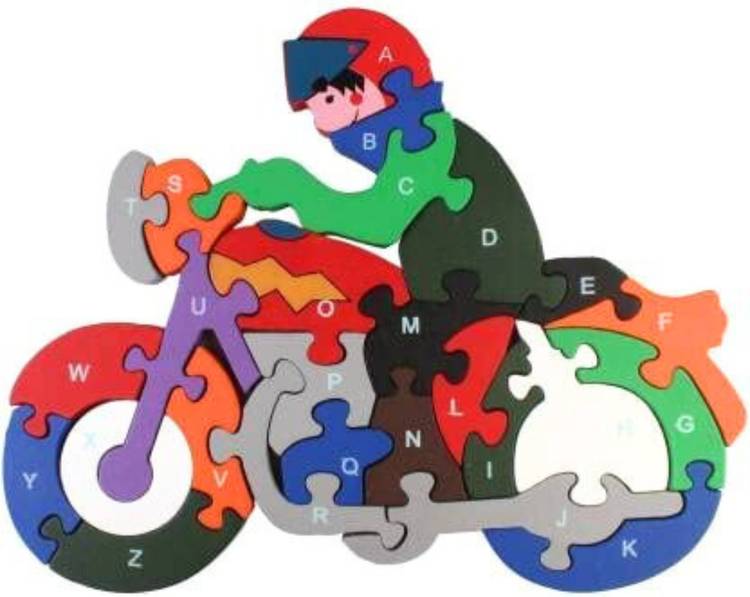 HAPYDOSE Kids Gift/Return Gift A-Z and 1-26 Wooden Boy cycle 3D Puzzle with Goody Bag