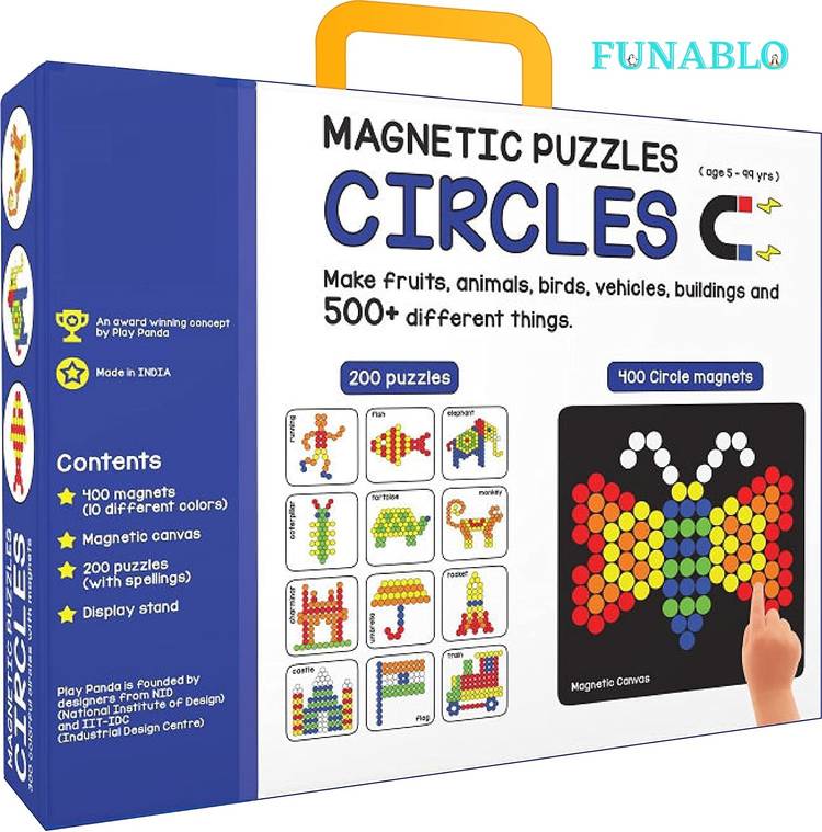 FUNABLO Magnetic Puzzles : Circles - Includes 400 Magnets, 200 Puzzles, Magnetic Board.