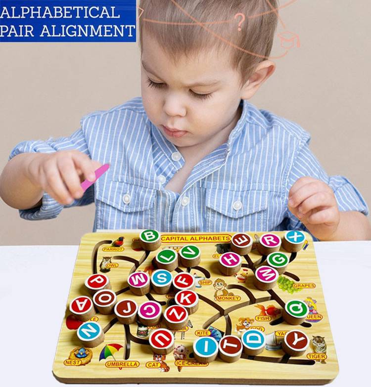 blue seed Early Education Wooden Alphabet Letter Matching Maze Board Puzzles Learning Toys