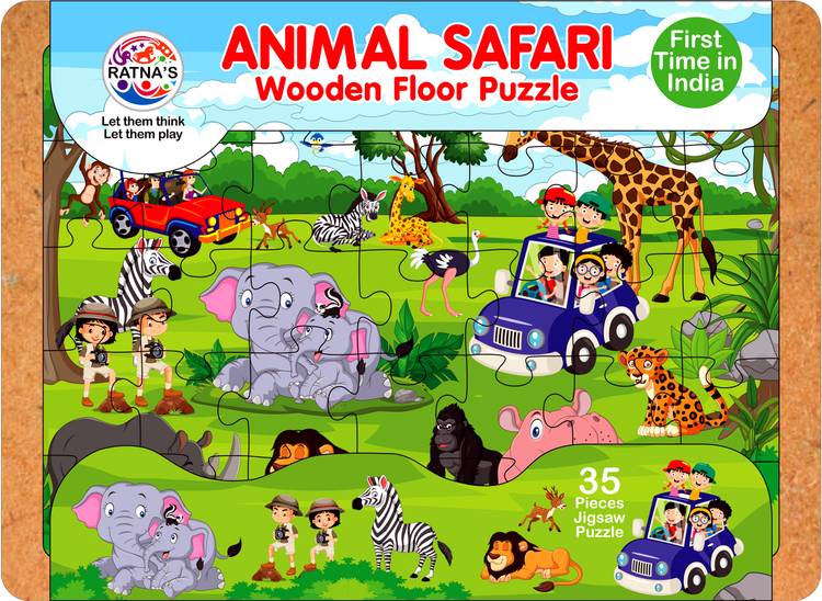 RATNA'S Animal Safari Wooden Floor Jigsaw Puzzle for Kids (35 Pieces) (2446)