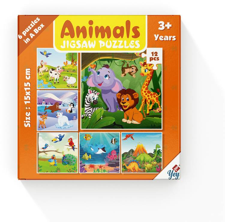 Yey 6 in 1 Animals Jigsaw Puzzles for Kids of Age 3-5 Years-Set of 6 Puzzles