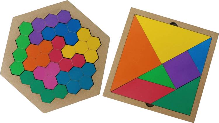 GYANOTOY Wooden Tangram and Honey Bee Puzzle for Kids Mind Development