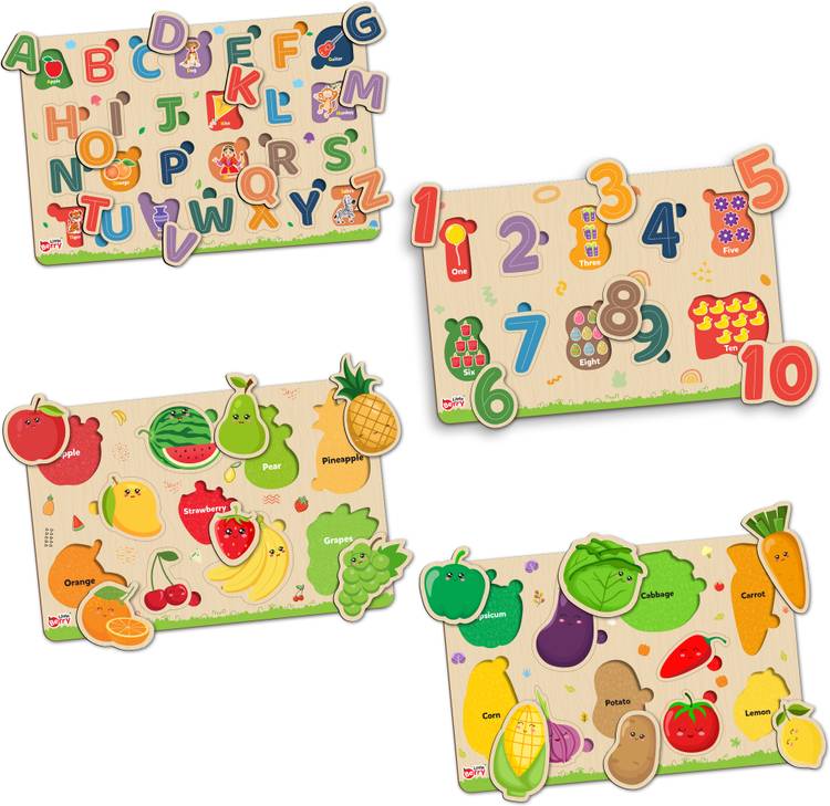 Little Berry Wooden Puzzle Board For Kids (Set of 4): ABCD Educational Wooden Toy Puzzle Tray