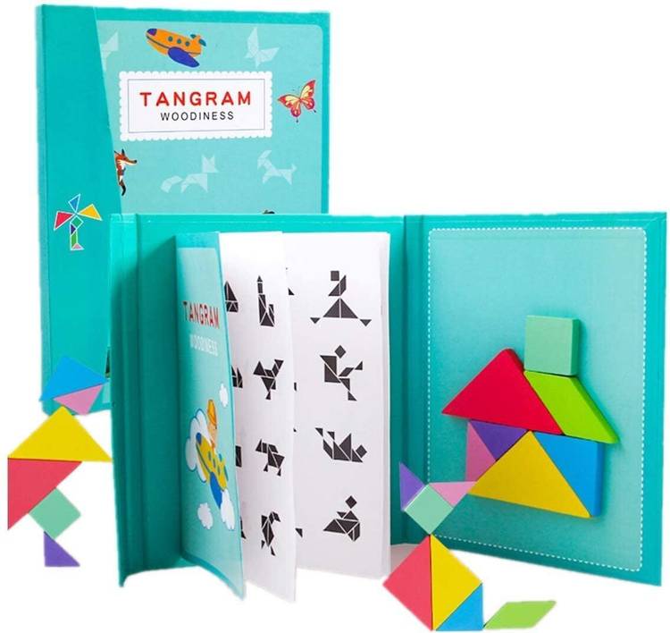 Poohan Wooden Tangram Travel Game Magnetic Puzzle Book Jigsaw Shapes