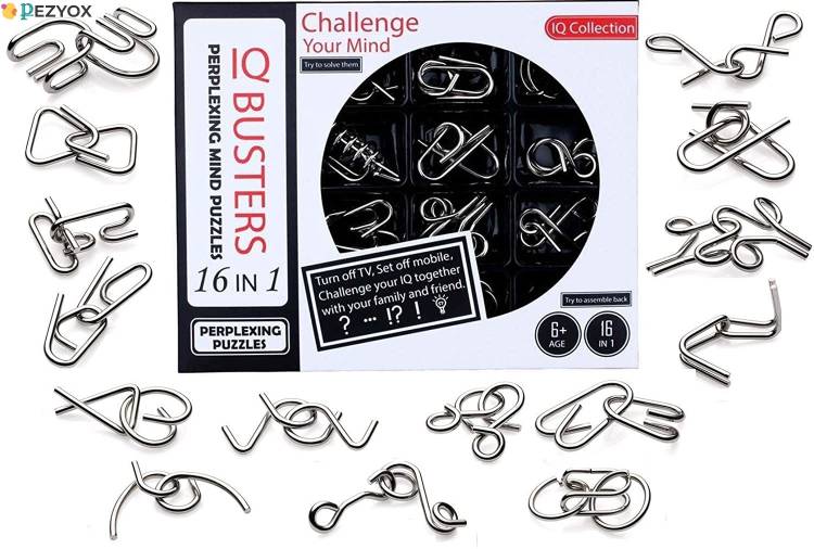 PEZYOX 16 in 1 Stainless Steel Metal Wire IQ Puzzle Toy for Kids