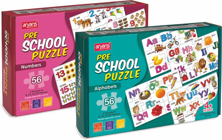 AryansEduworld Preschool Alphabet & Number Puzzle Combo Pack 2in1 set of 2 56pcs for kids 4+yrs