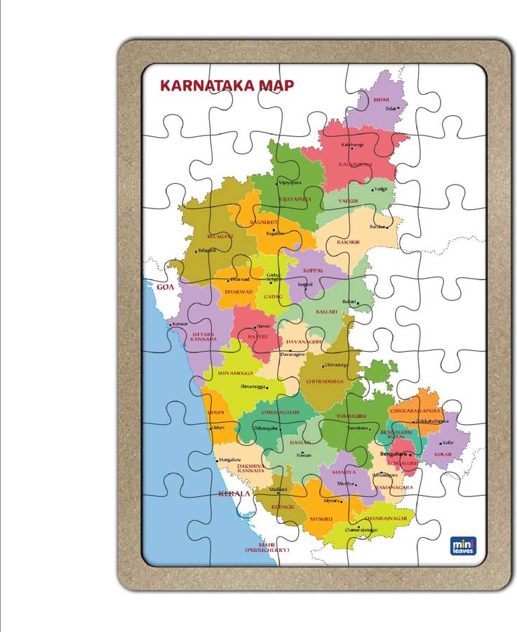 Minileaves Karnataka Map Wooden Jigsaw Puzzle, 40Pcs