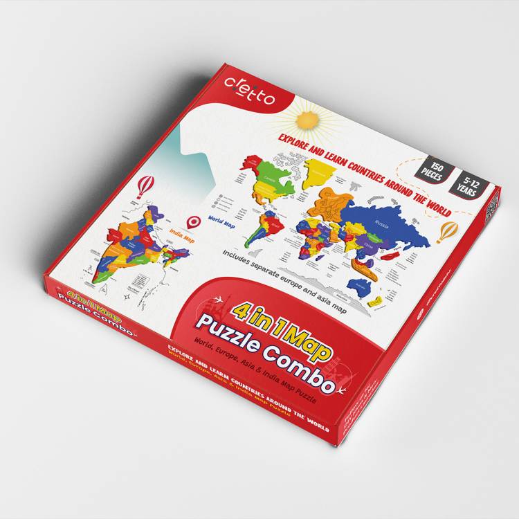 cretto World Map, Asia Map, Europe Map & India Map Puzzle Combo