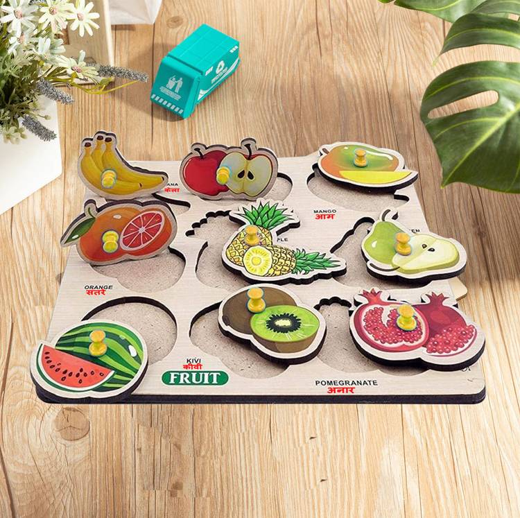 Plus Shine Educational Game Wooden Board Fruit Name Puzzle Learning Toys Brain Development