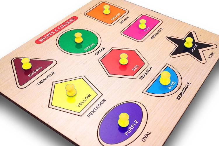 SHALAFI Shapes & Colors Wooden Puzzle for kids Baby Learning Toys Geometric Shapes Board