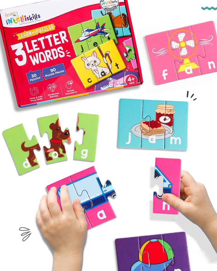 Intelliskills 3 Letter Words Puzzle Game Toy for Kids | Learn to Spell with Colourful Pictures