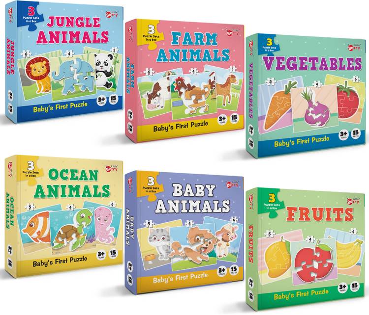 Little Berry Baby Puzzles for Kids (Set of 6): Fruit, Vegetable & Animals Jigsaw Puzzle Game