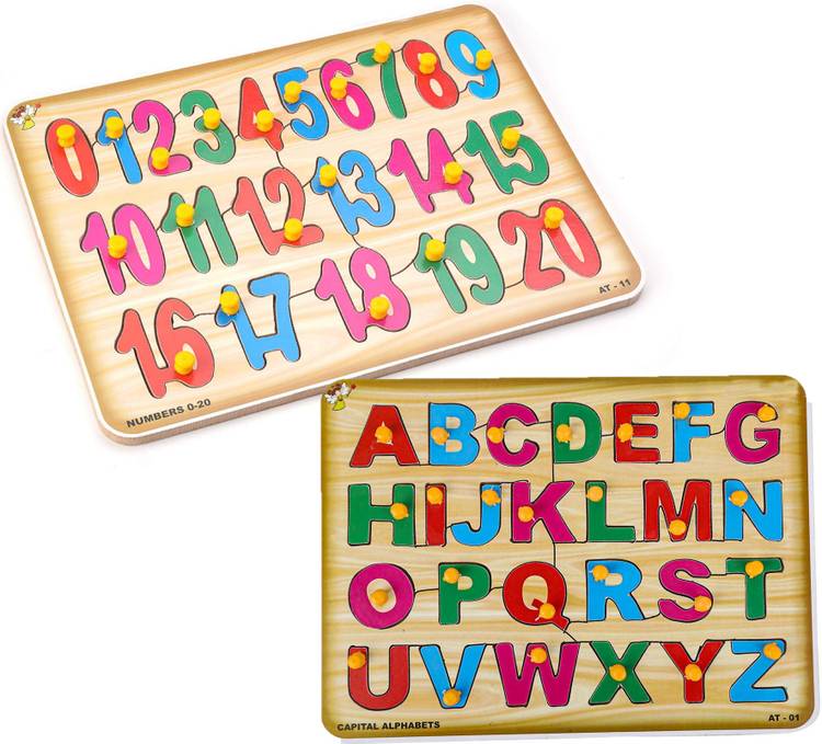 Plus Shine Pack of 2 Wooden English Alphabets & Math Number Jigsaw Puzzle Learning Toys