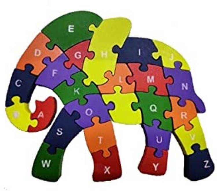 HAPYDOSE Kids Gift/Return Gift A-Z and 1-26 Wooden Elephant 3D Puzzle with Goody Bag
