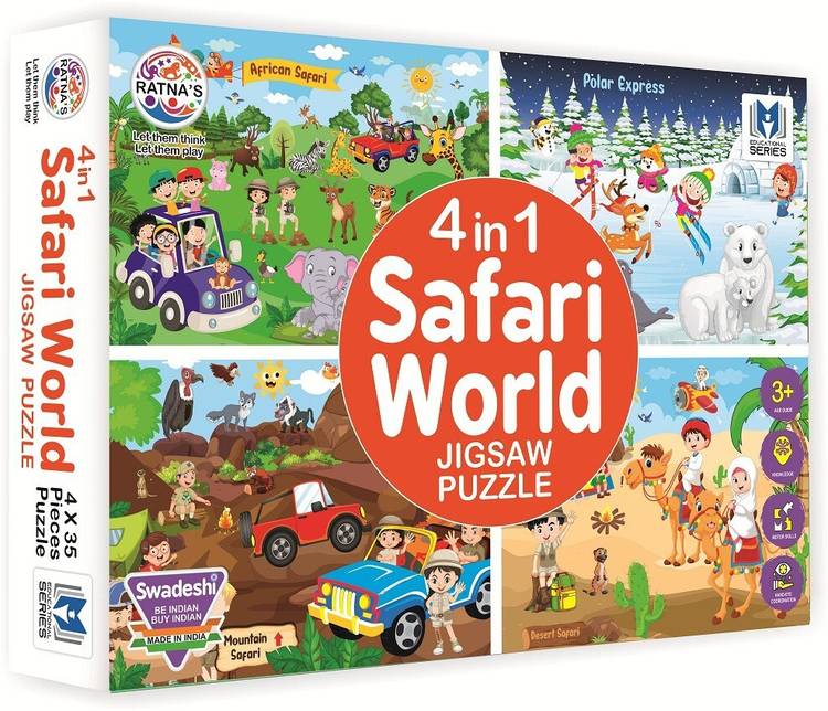 Ratnas 4 in 1 Safari World Jigsaw Puzzle for Kids. 4 Puzzles 35 Pieces Each…